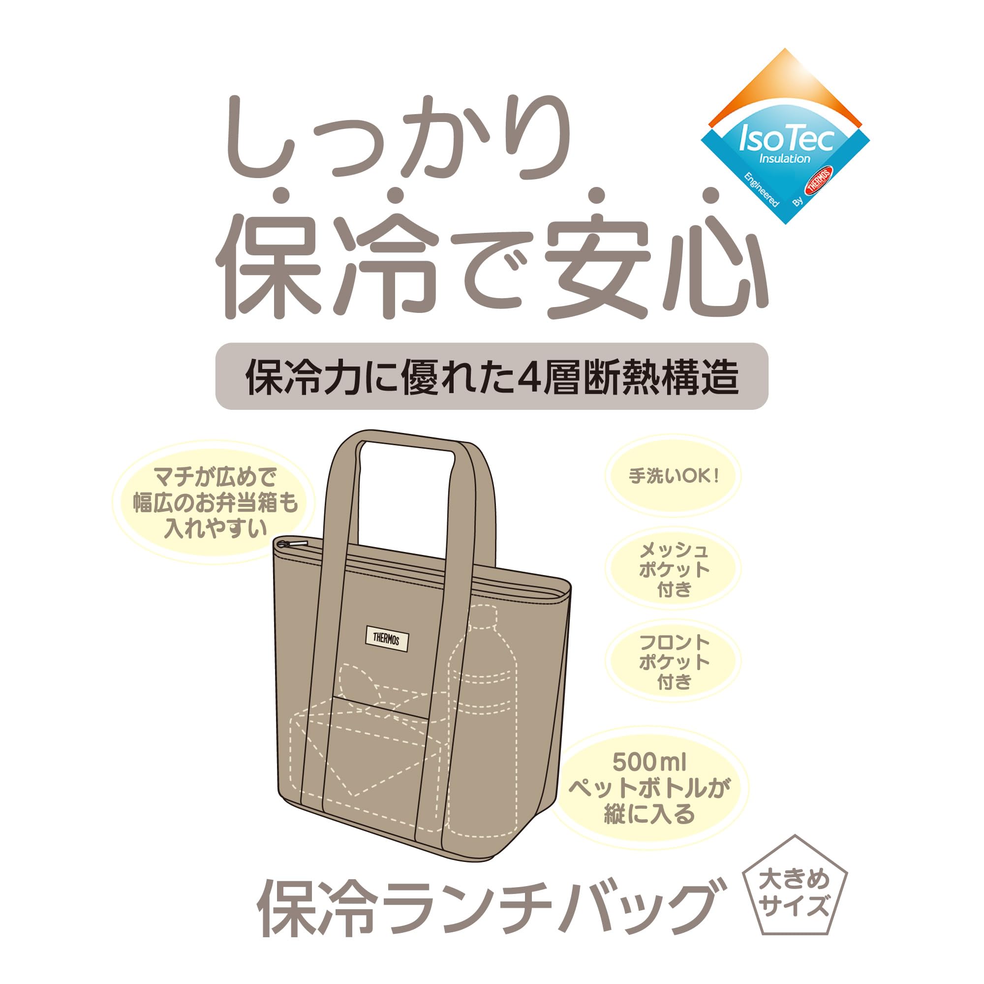 Amazon｜サーモス 保冷ランチバッグ 7L ベージュ 大きめサイズ トート